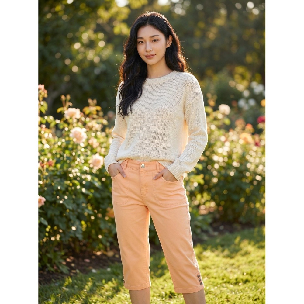 8 Christopher & Banks Yellow Capri Pants Cropped Stretch